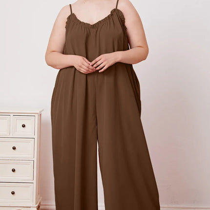 Double Take Full Size Ruffle Trim Tie Back Cami Jumpsuit with Pockets - Image 19