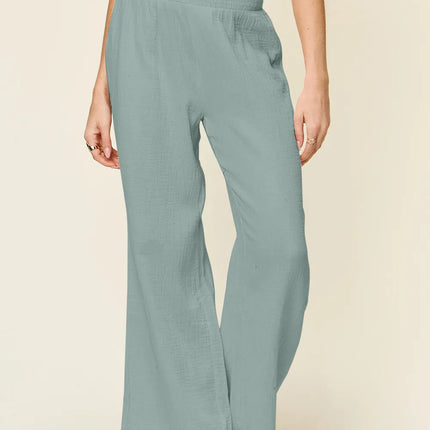 Double Take Full Size Texture Smocked Waist Wide Leg Pants - Image 10