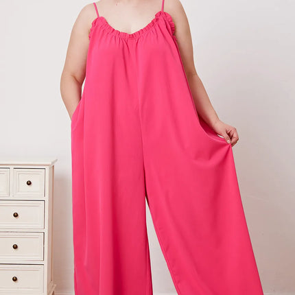 Double Take Full Size Ruffle Trim Tie Back Cami Jumpsuit with Pockets - Image 10
