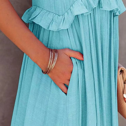 Ruffled Sleeveless Tiered Maxi Dress with Pockets - Image 23