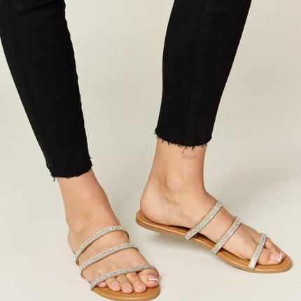 WILD DIVA Rhinestone Three-Strap Flat Sandals - Image 3