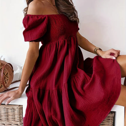 Full Size Ruffled Off-Shoulder Short Sleeve Dress - Image 16