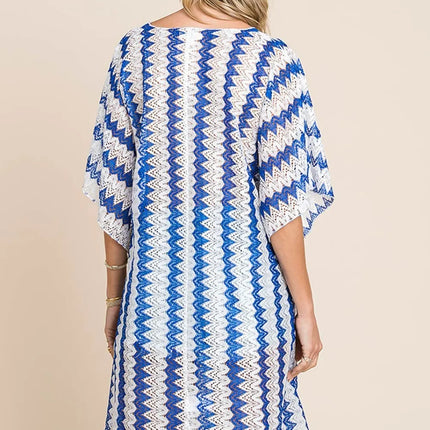 Cotton Bleu by Nu Lab Tied Striped Plunge Half Sleeve Cover-Up - Image 2