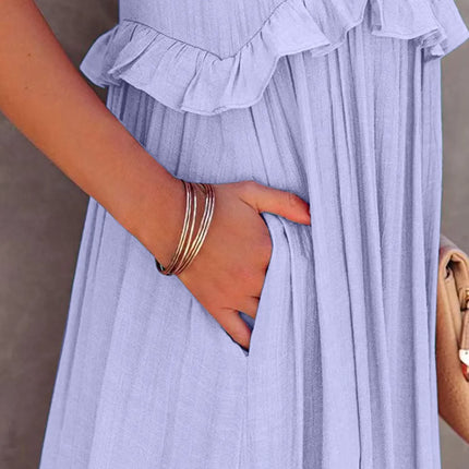 Ruffled Sleeveless Tiered Maxi Dress with Pockets - Image 27