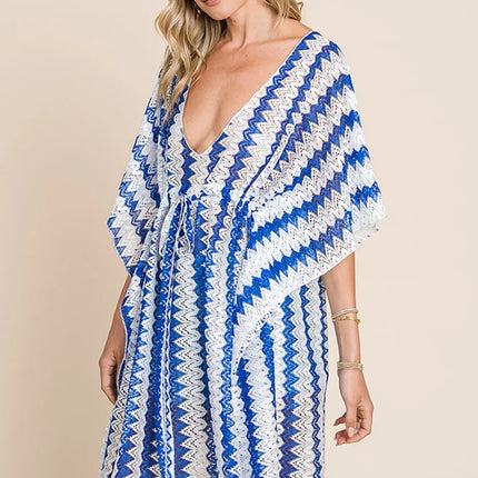 Cotton Bleu by Nu Lab Tied Striped Plunge Half Sleeve Cover-Up - Image 3