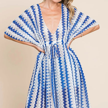 Cotton Bleu by Nu Lab Tied Striped Plunge Half Sleeve Cover-Up - Image 1