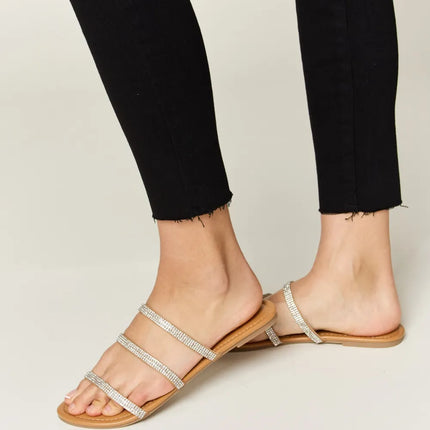 WILD DIVA Rhinestone Three-Strap Flat Sandals - Image 5