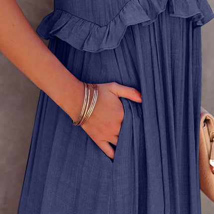 Ruffled Sleeveless Tiered Maxi Dress with Pockets - Image 15