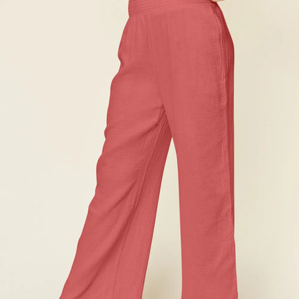 Double Take Full Size Texture Smocked Waist Wide Leg Pants - Image 3