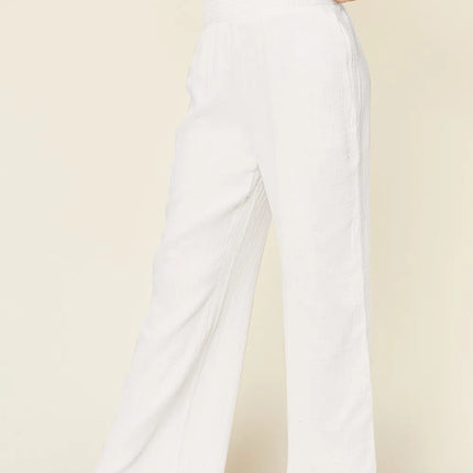 Double Take Full Size Texture Smocked Waist Wide Leg Pants - Image 14