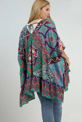 Umgee Full Size Mixed Print Ruffle Hem Open Front Cover Up Plus Size - Image 5