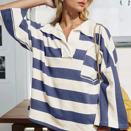 Oh Striped Johnny Collar Long Sleeve T-Shirt - Image 1