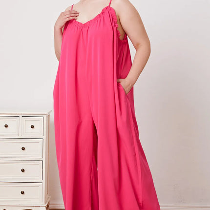 Double Take Full Size Ruffle Trim Tie Back Cami Jumpsuit with Pockets - Image 8