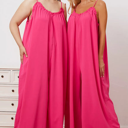 Double Take Full Size Ruffle Trim Tie Back Cami Jumpsuit with Pockets - Image 13