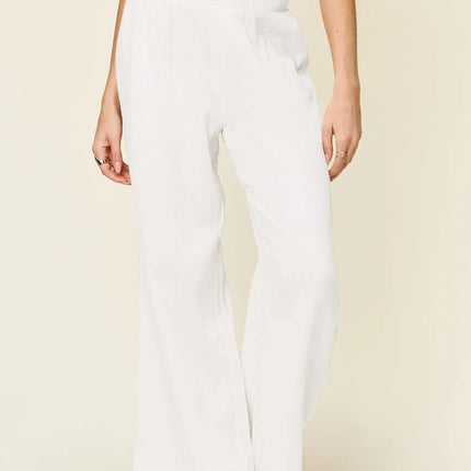 Double Take Full Size Texture Smocked Waist Wide Leg Pants - Image 15