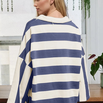 Oh Striped Johnny Collar Long Sleeve T-Shirt - Image 2