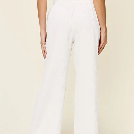 Double Take Full Size Texture Smocked Waist Wide Leg Pants - Image 16
