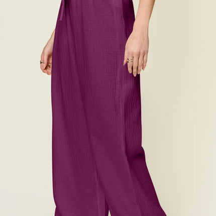 Double Take Full Size Texture Drawstring Wide Leg Pants - Image 23