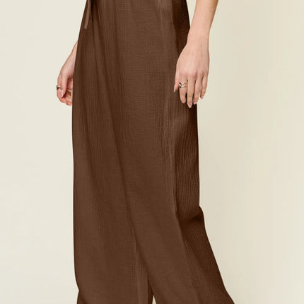 Double Take Full Size Texture Drawstring Wide Leg Pants - Image 17