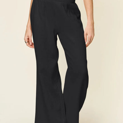 Double Take Full Size Texture Smocked Waist Wide Leg Pants - Image 8