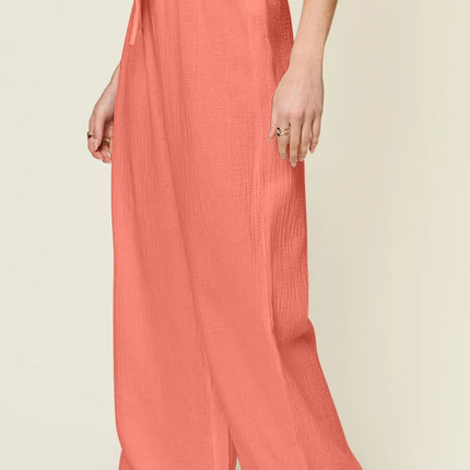 Double Take Full Size Texture Drawstring Wide Leg Pants - Image 8