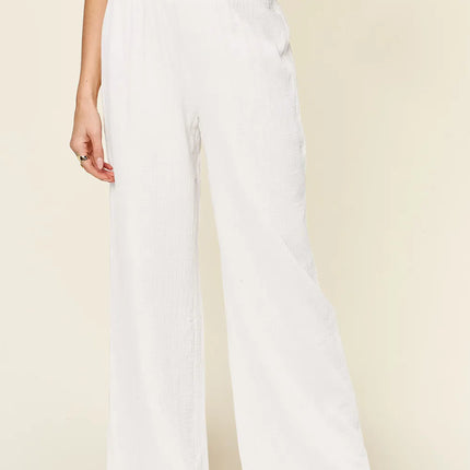 Double Take Full Size Texture Smocked Waist Wide Leg Pants - Image 13