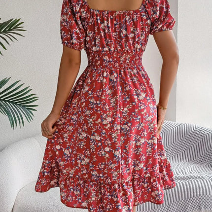 Ruffled Hem Floral Puff Sleeve Dress - Image 16