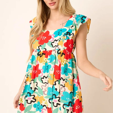 Mittoshop Multi Color Flower Print Babydoll Dress - Image 3