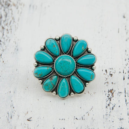 Artificial Turquoise Alloy Flower Ring - Image 3