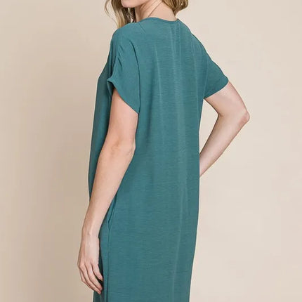 BOMBOM V-Neck Short Sleeve Dress with Pockets - Image 4
