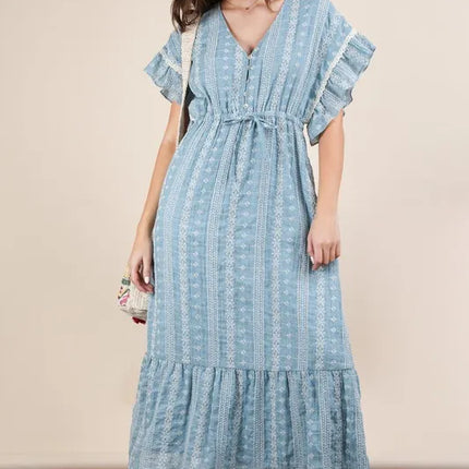 VERY J Embroidered Boho Ruffled Midi Dress - Image 2