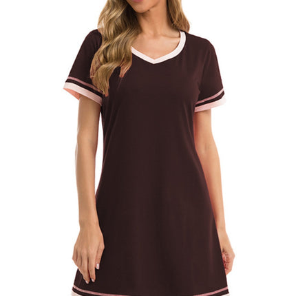 Contrast Trim Short Sleeve Lounge Dress - Image 33