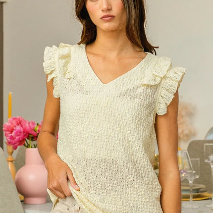 BiBi Floral Ruffled Armhole V-Neck Top - Image 1