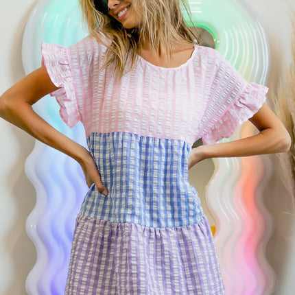 BiBi Plaid Color Block Tiered Top - Image 3