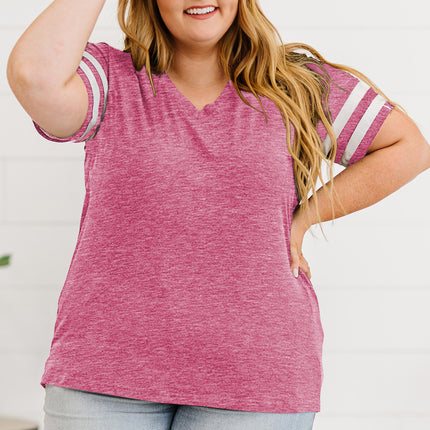 Plus Size Striped V-Neck Tee Shirt - Image 9