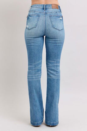 Judy Blue HW Tummy Control Vintage Wash Side Slit Slim Boot Jeans - Image 2