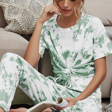 Shiny Tie-Dye Tee and Drawstring Waist Joggers Lounge Set - Image 3