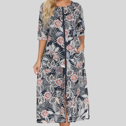 Printed Slit Night Dress with Pockets - Image 10