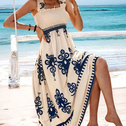 Smocked Printed Wide Strap Maxi Dress - Image 18