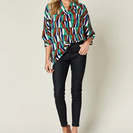 Double Take Full Size Geometric Notched Dolman Sleeve Top - Image 18