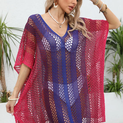 Openwork Contrast V-Neck Cover-Up - Image 8