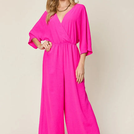 Double Take Full Size Surplice Wide Leg Jumpsuit with Pockets - Image 21