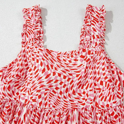 Geometric Print Knot Back Sleeveless Ruffle Hem Dress - Image 9