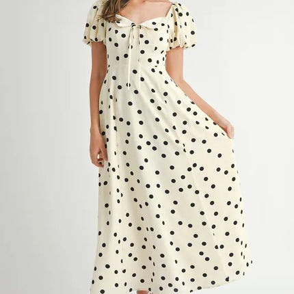 MABLE Polka Dot Puff Sleeve Midi Dress - Image 1