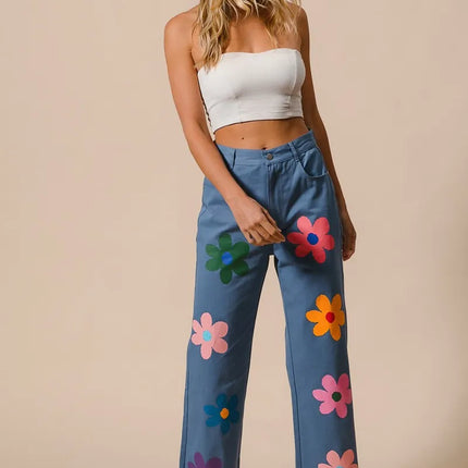 BiBi Flower Print Straight Legs Pants - Image 14