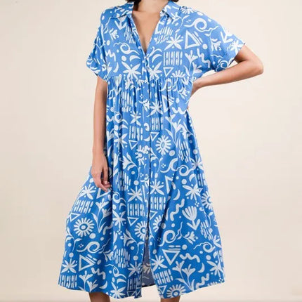 VERY J Plus Size Oversized Printed Shirt Midi Dress - Image 4