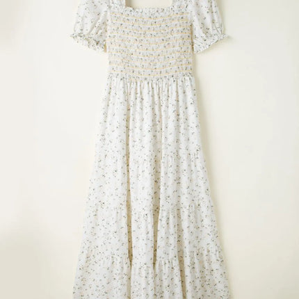 Floral Smocked Short Puff Sleeve Maxi Dress - Image 7