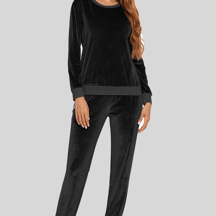 Round Neck Long Sleeve Loungewear Set with Pockets - Image 4