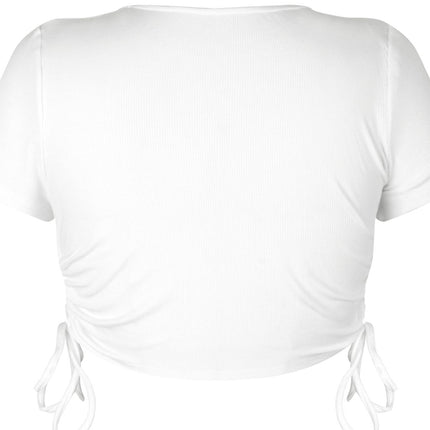Round Neck Short Sleeve Drawstring Tee - Image 3