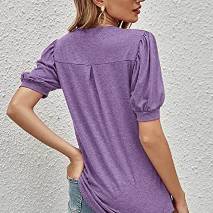 Notched Neck Puff Sleeve Tee - Image 2